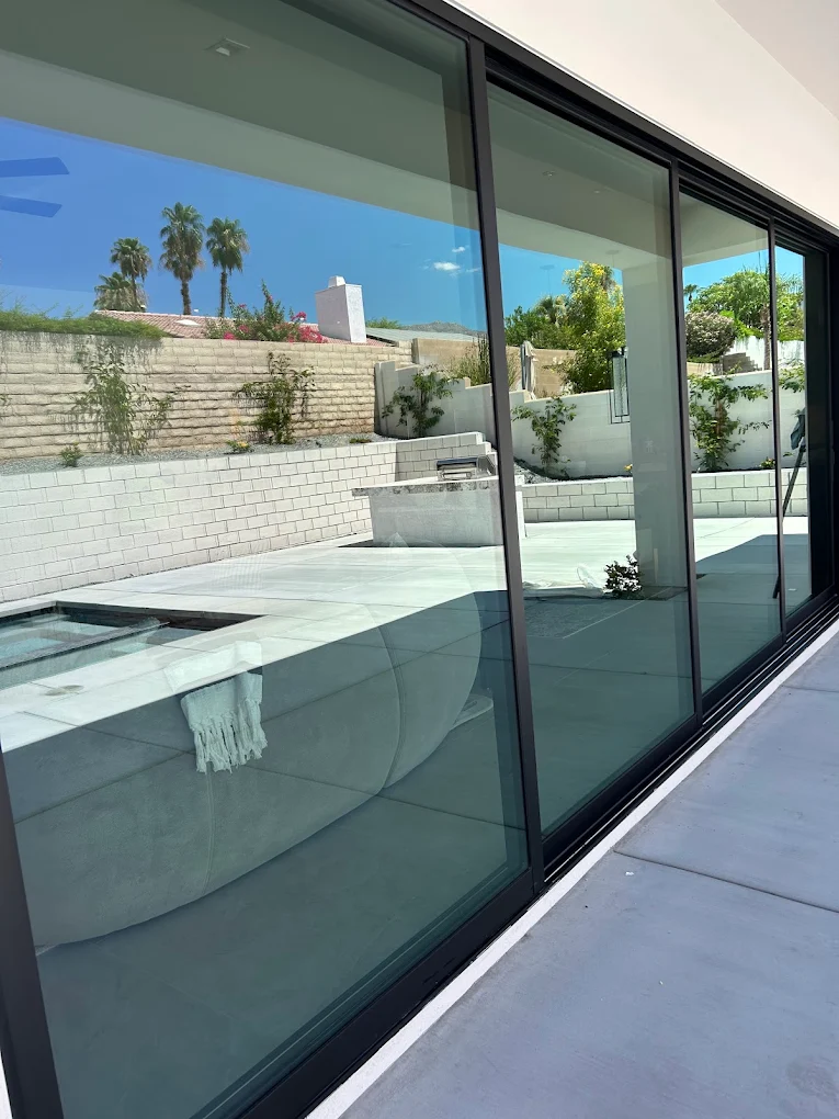 Freshly cleaned sliding glass wall at a Coachella Valley home
