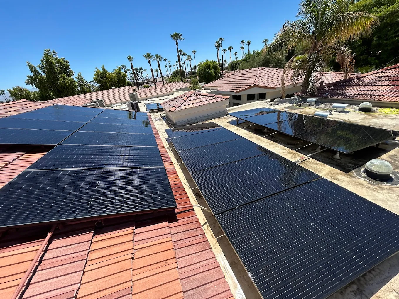 Clean residential solar panels on a Coachella Valley roof